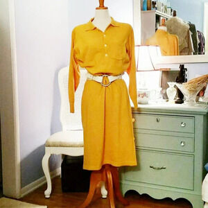 Esprit Knit Dress Vintage w/ Gold Collar Polo Style Pullover Size Small - Med